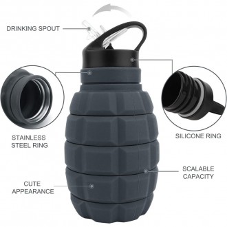 Láhev CALIBER GOURMET GRANÁT skládací 580 ml ŠEDÁ