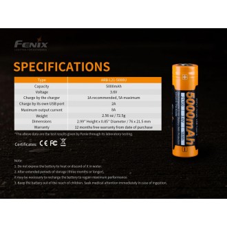 Dobíjecí baterie Fenix 21700 5000 mAh s USB-C (Li-Ion)
