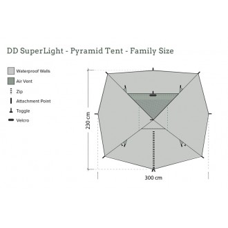 Stan DD Hammocks Superlight Pyramid XXL Tent, rodinná velikost, 4 dobrodruzi