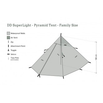 Stan DD Hammocks Superlight Pyramid XXL Tent, rodinná velikost, 4 dobrodruzi