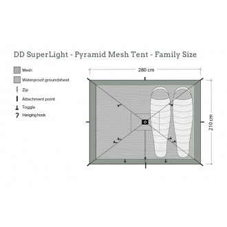 Vnitřní stan DD Hammocks Superlight Pyramid mesh Tent XXL, rodinný, 4 dobrodruzi, oliva zelená